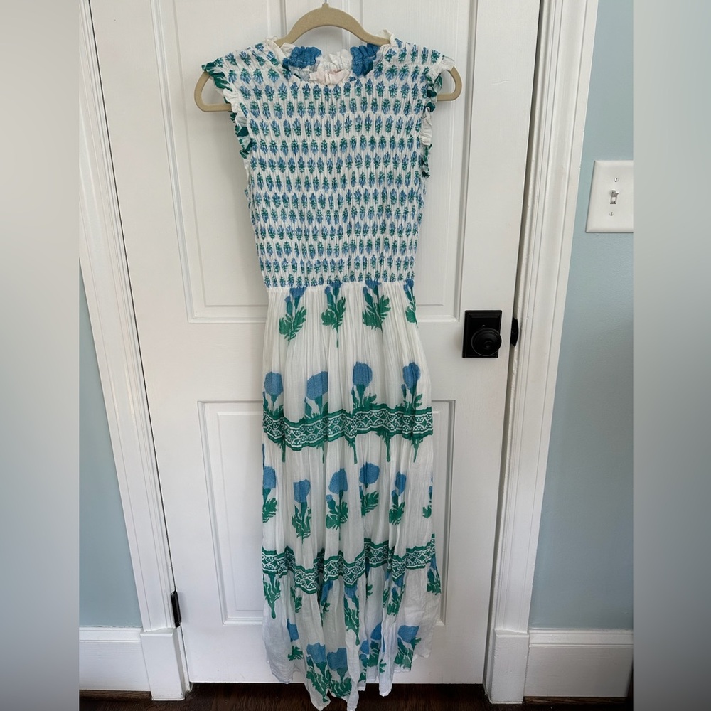 Oliphant Bloom Sleeveless Smocked Maxi Dress size medium M